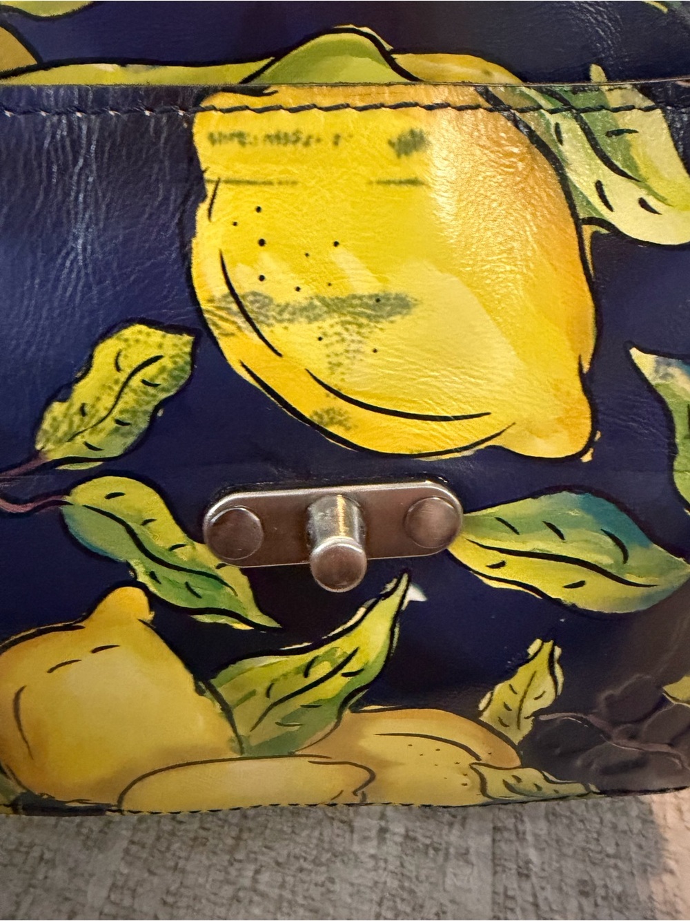 Patricia Nash leather Positano Limon Leandra Flip Crossbody Bag Navy & lemon - Picture 9 of 9